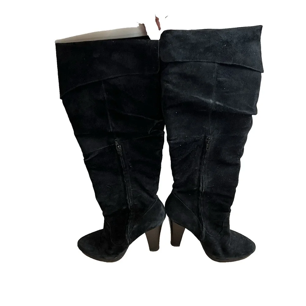 JESSICA SIMPSON Tulip Cuffed Over the Knee High Boots Black Suede Size 7.5B‎